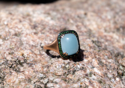 Aquamarine & Green Diamond Ring