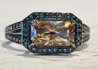 Peach Tourmaline w/ Multi-Colored Diamonds Ring